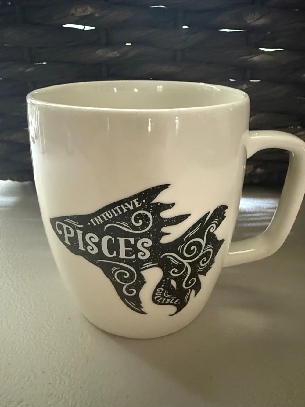 Threshold White Porcelain Pisces Fish Mug with Black Zodiac Artwork